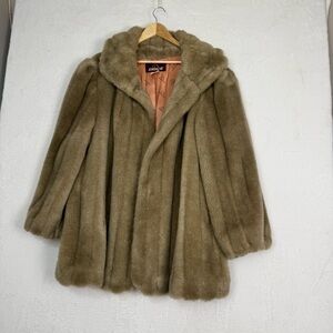 Vintage Jordache Faux Fur Coat Made in USA Plush Brown Teddy Jacket Sz 24.5